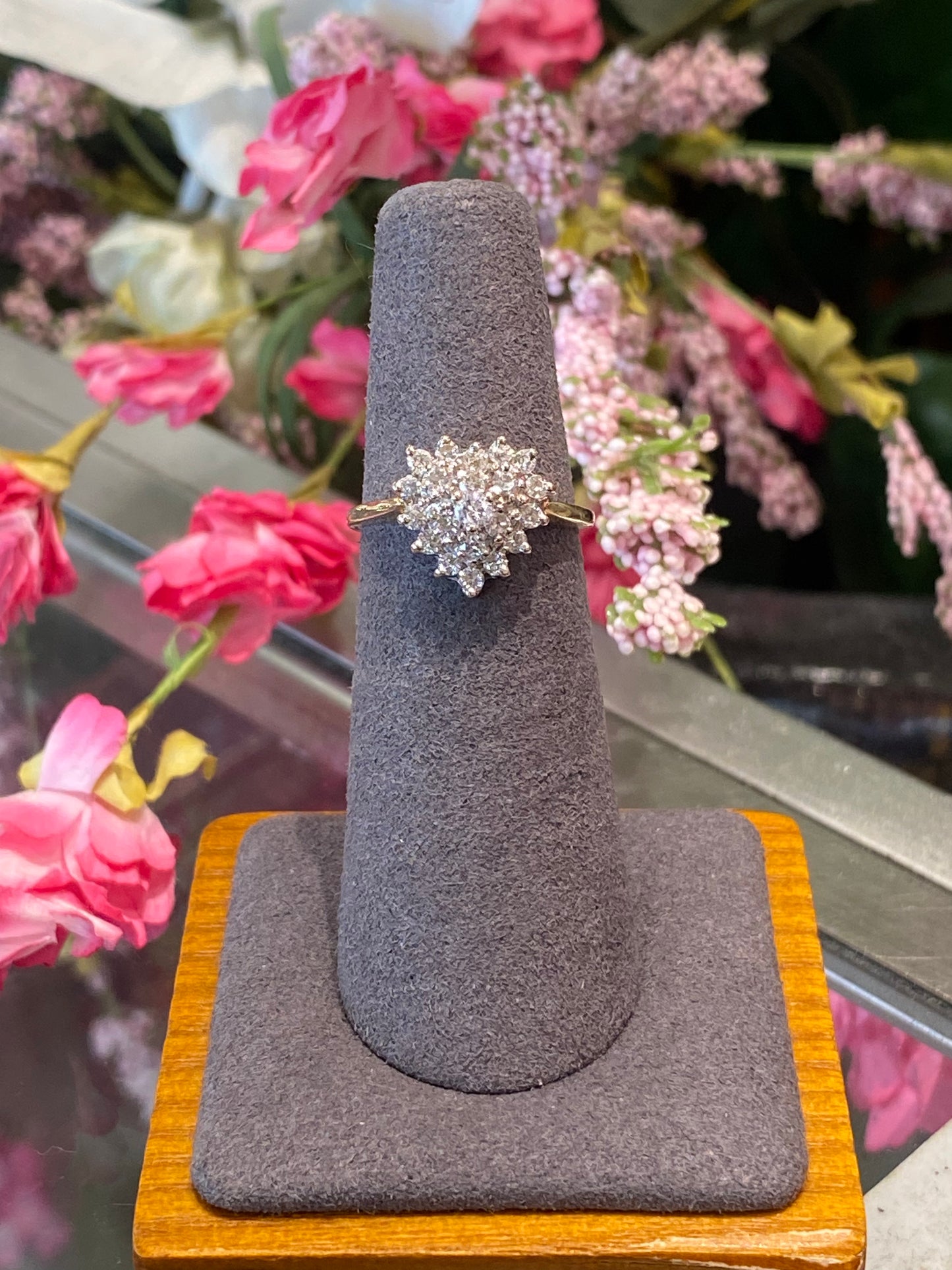 14k Yellow Gold Diamond Cluster Ring