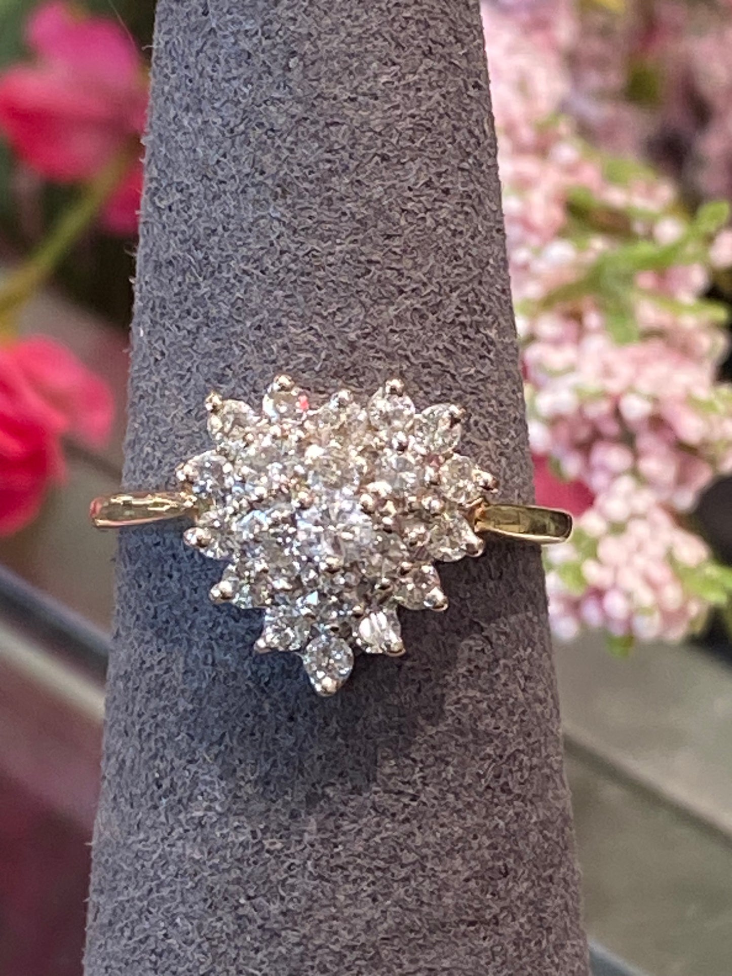 14k Yellow Gold Diamond Cluster Ring