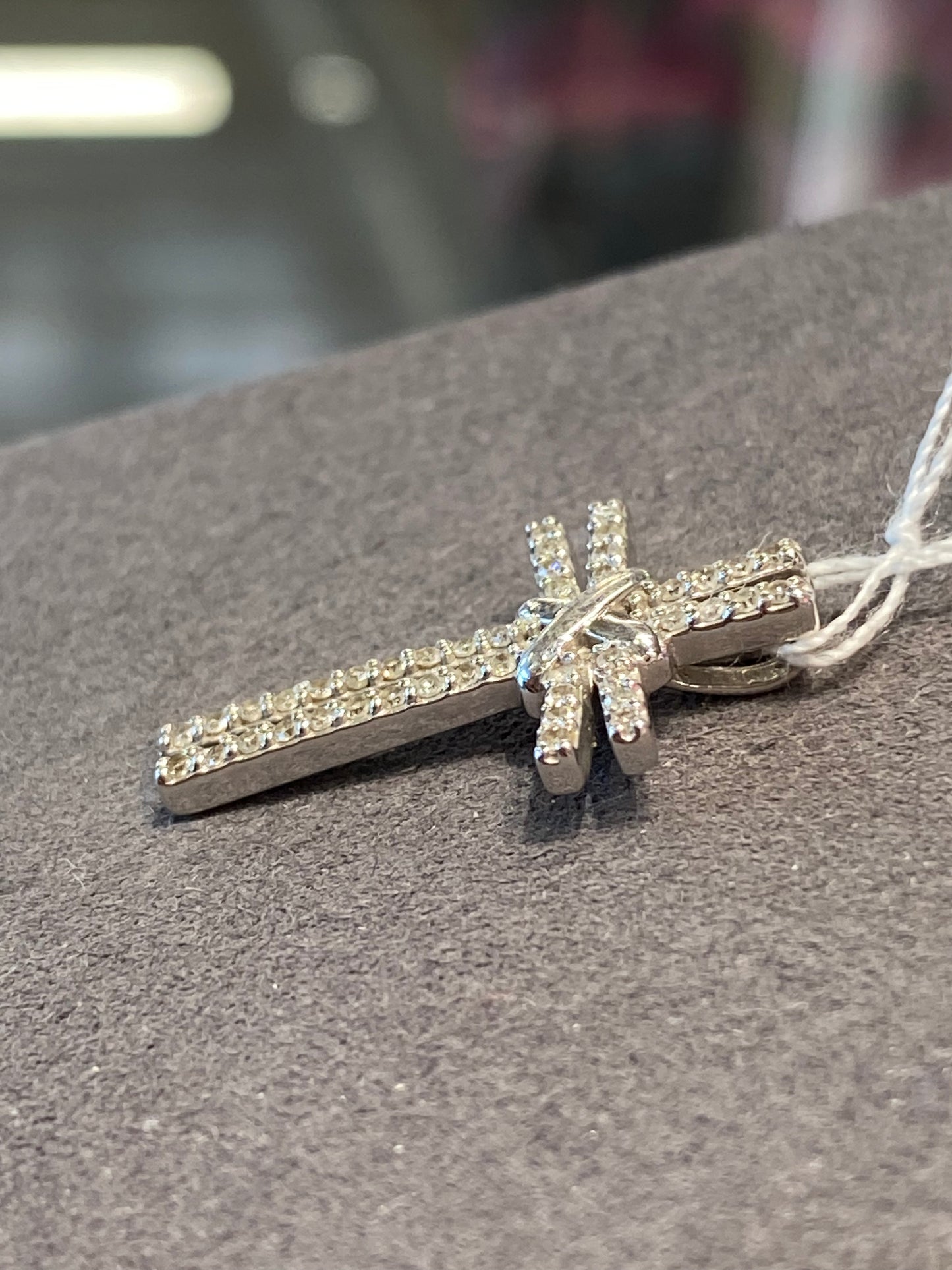 10k White Gold Diamond Cross Pendant