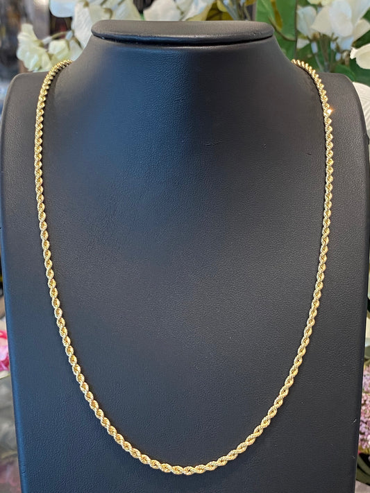 14k Yellow Gold Hollow Rope Chain