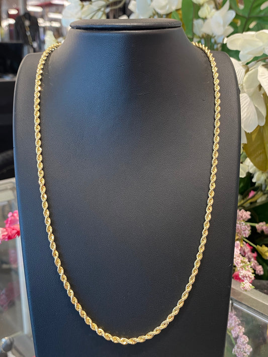 14k Yellow Gold Hollow Rope Chain