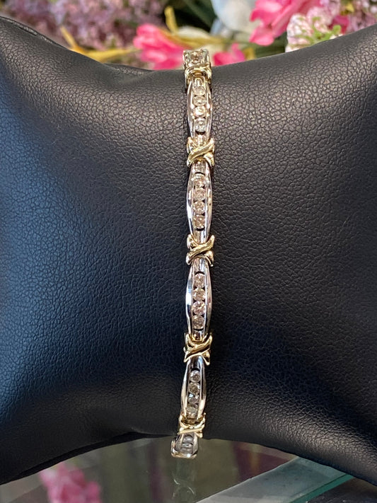 14k Two Tone Diamond Tennis Bracelet